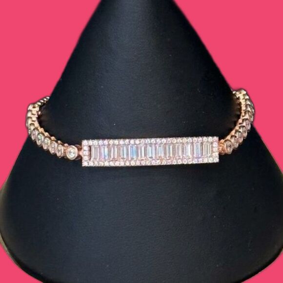 Cate D'Argent Sterling Silver Rose Gold Adjustable Slider Bracelet Crystal SNJ - Picture 1 of 5